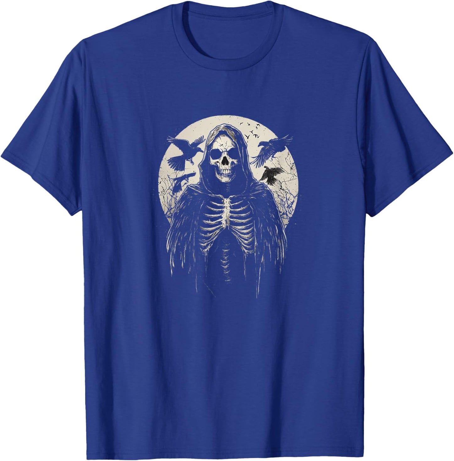 Black Gothic Raven Hooded Skeleton Graphic Gothic Style T-Shirt - T-Shirt | Royal
