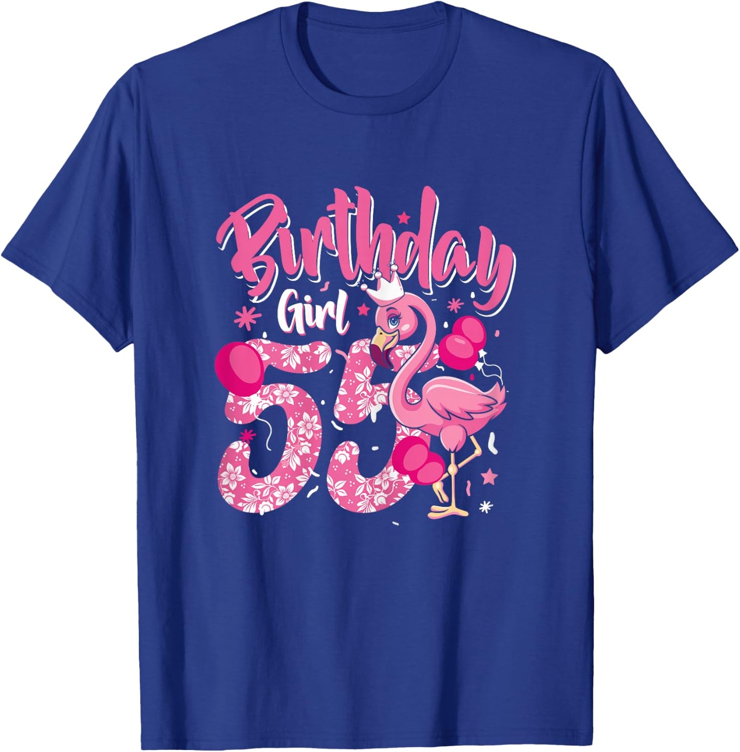 55th Birthday Gift Flamingo Fan 55 Year Old Women 55th Bday T-Shirt - T-Shirt | Royal
