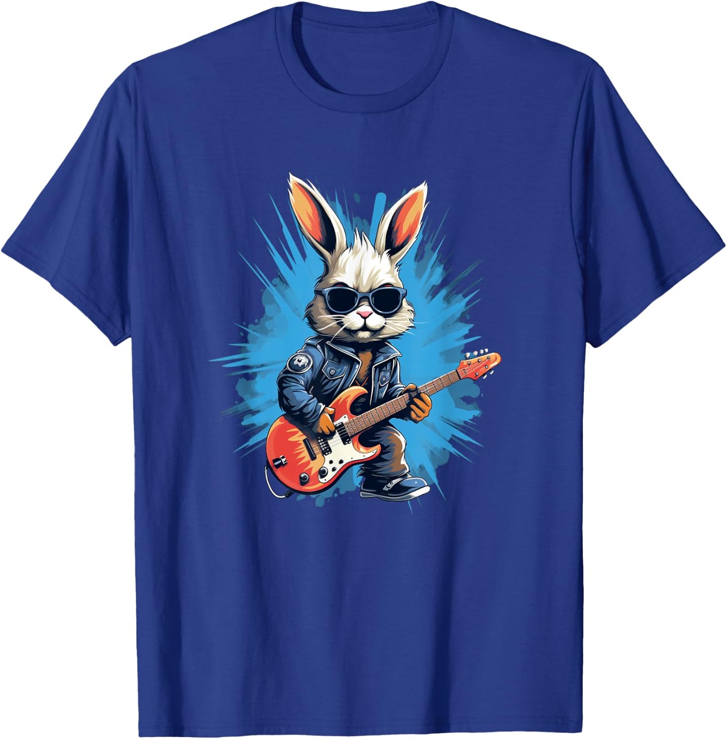 Cool rocker bunny with electric guitar for rock Easter event T-Shirt - T-Shirt | Royal