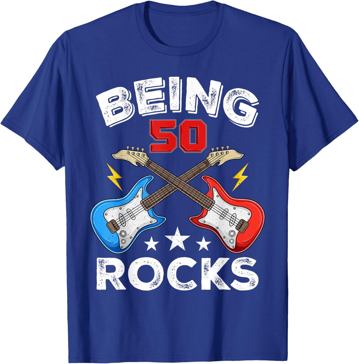 Being 50 Rocks Guitar Funny 50th Birthday T-Shirt - T-Shirt | Royal