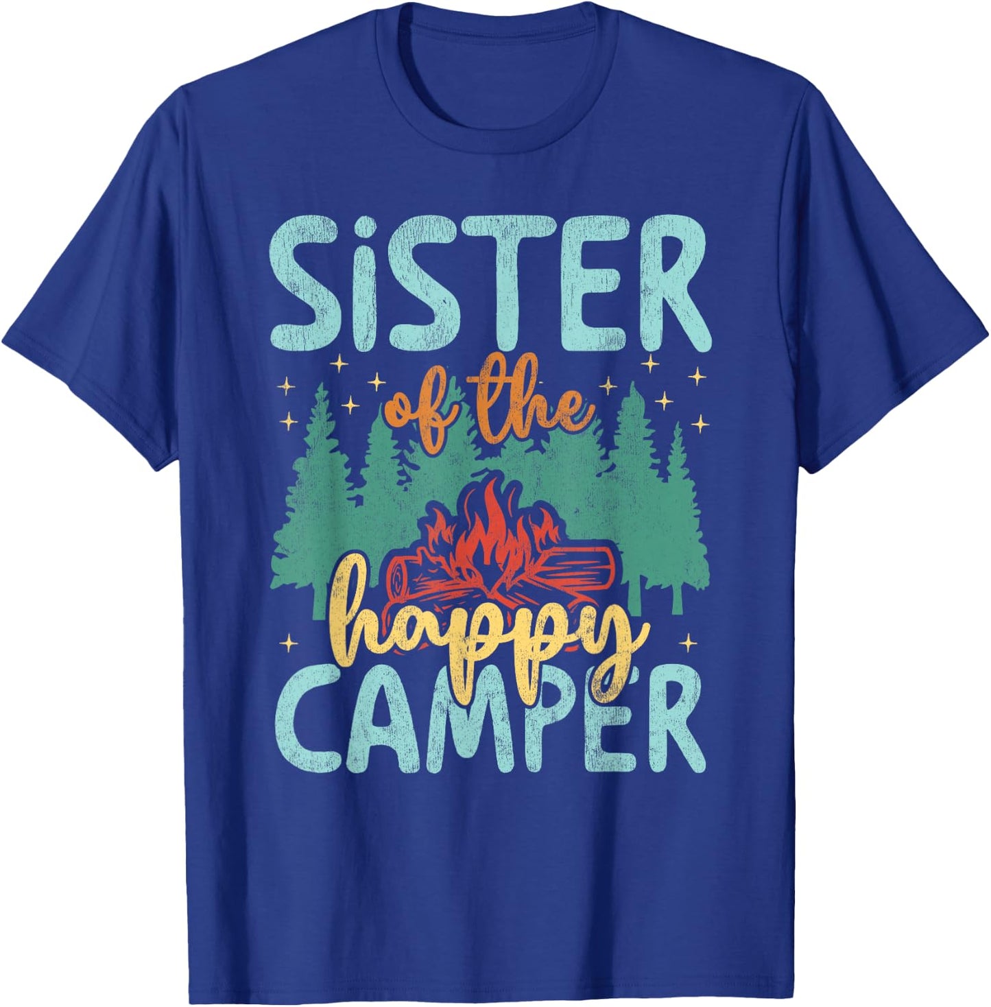 Sister of Happy Camper 1st Birthday Party Retro Sister T-Shirt - T-Shirt | Royal
