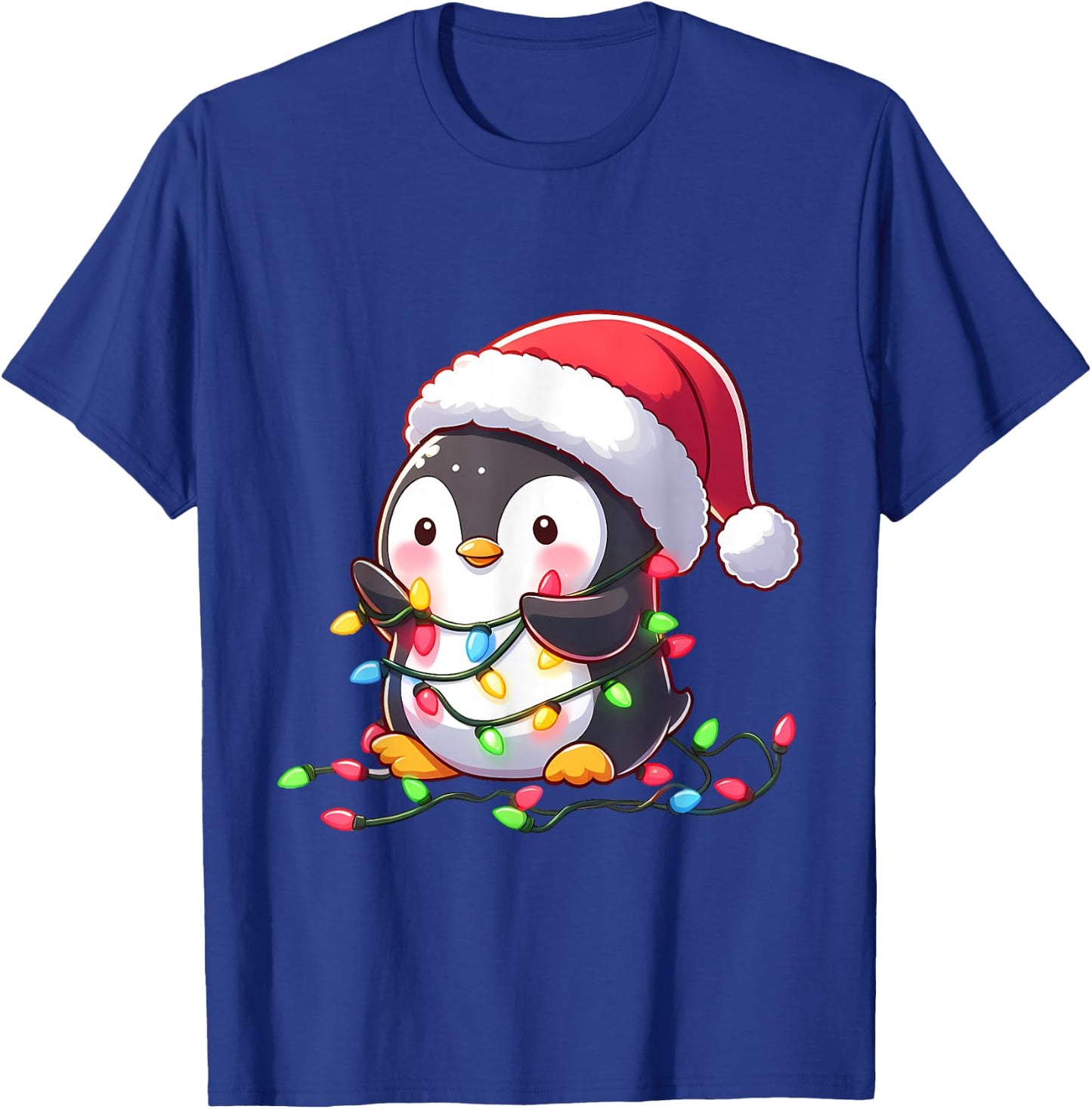 Merry Penguinmas Christmas Lights Cute Penguin Santa Hat T-Shirt - T-Shirt | Royal