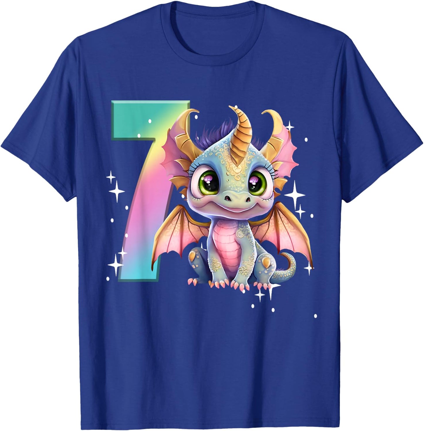 7th Birthday Shirt Girl Dragon Birthday Outfit Rainbow Seven T-Shirt - T-Shirt | Royal