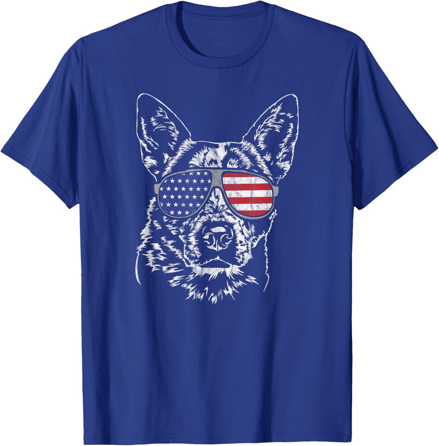 Funny Proud Cattle Dog Heeler American Flag Gift T-Shirt - T-Shirt | Royal