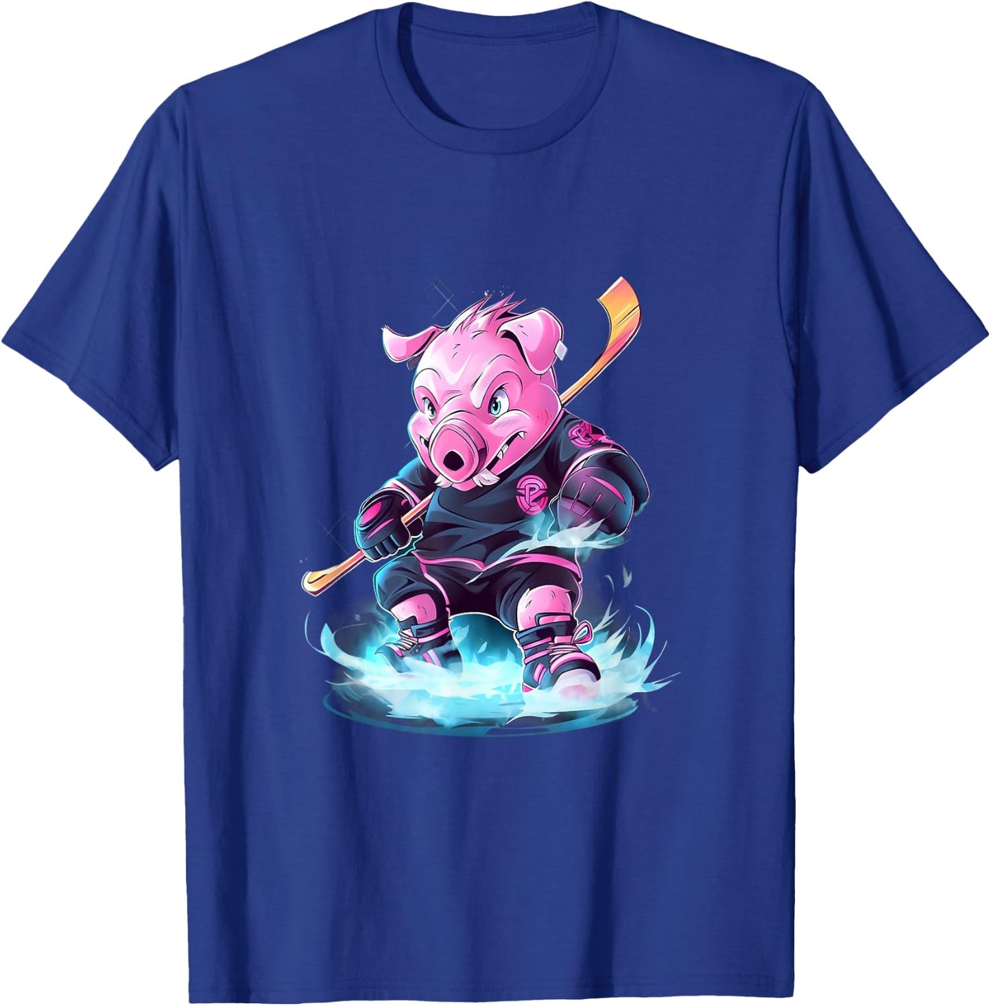 Pig Ice Hockey Player Hockey Stick Goalkeeper T-Shirt - T-Shirt | Royal