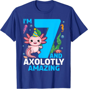 I'm 7 and Axolotly Amazing 7th Birthday Axolotl T-Shirt - T-Shirt | Royal