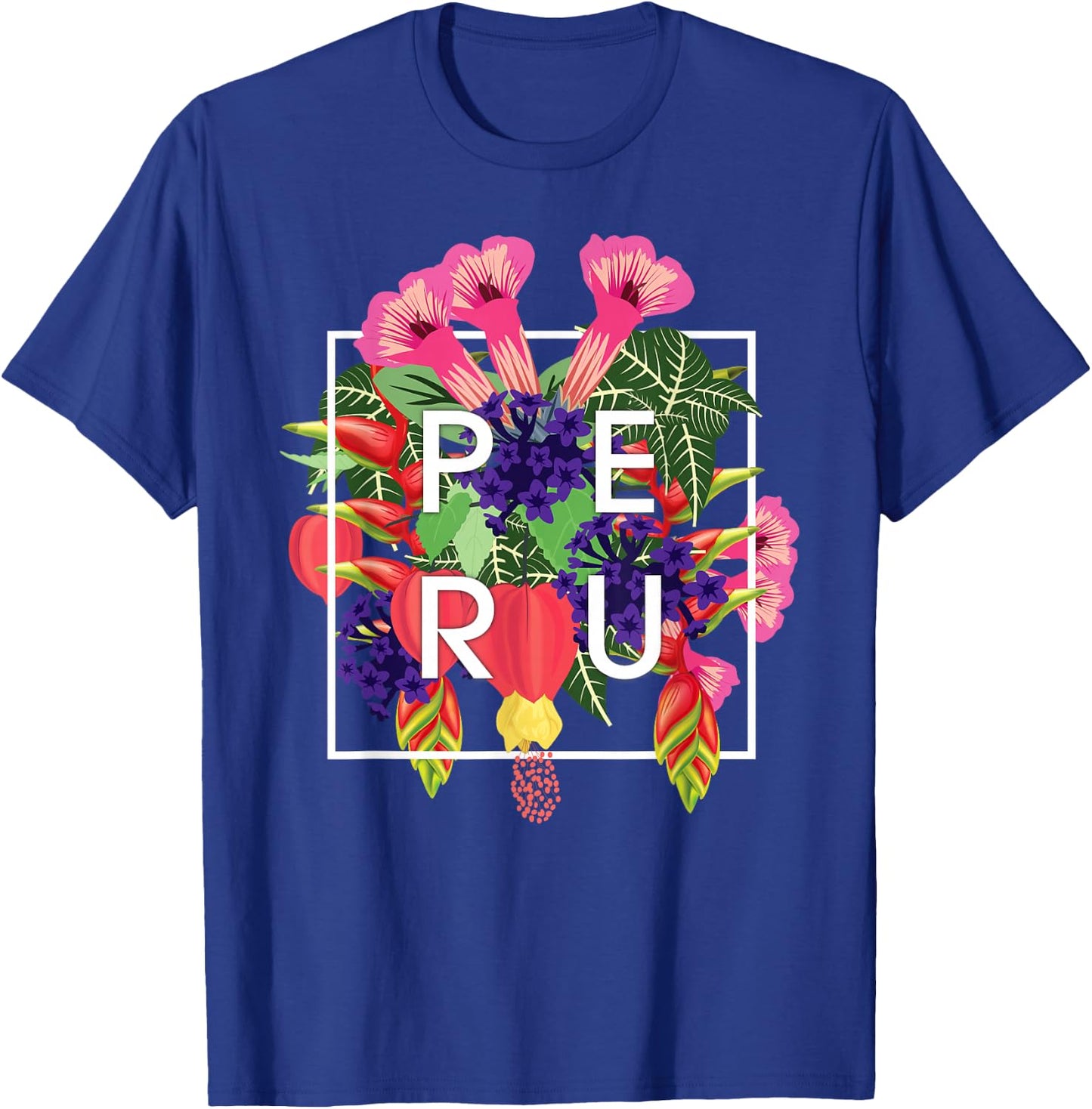 Flowers of Peru Word Art - Peruvian Pride T-Shirt - T-Shirt | Royal