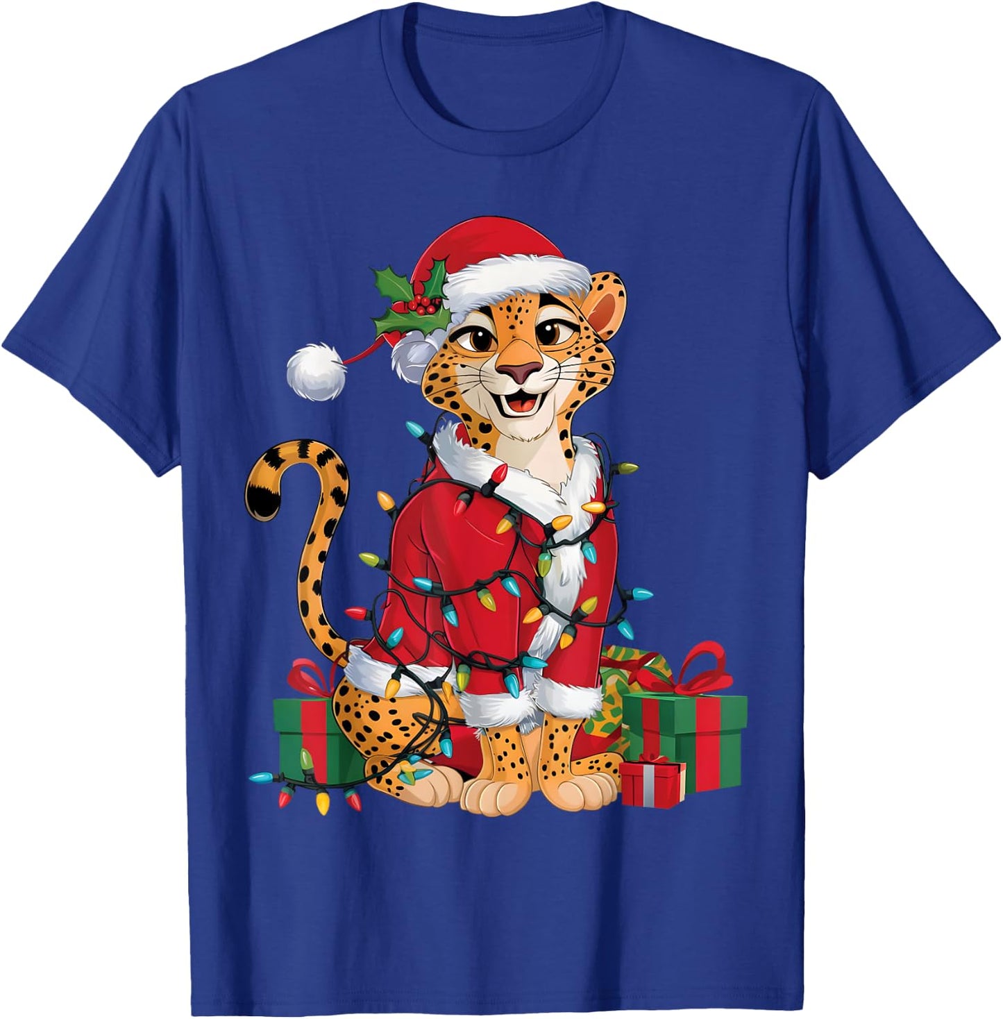Xmas Lighting Santa Cheetah Christmas T-Shirt - T-Shirt | Royal