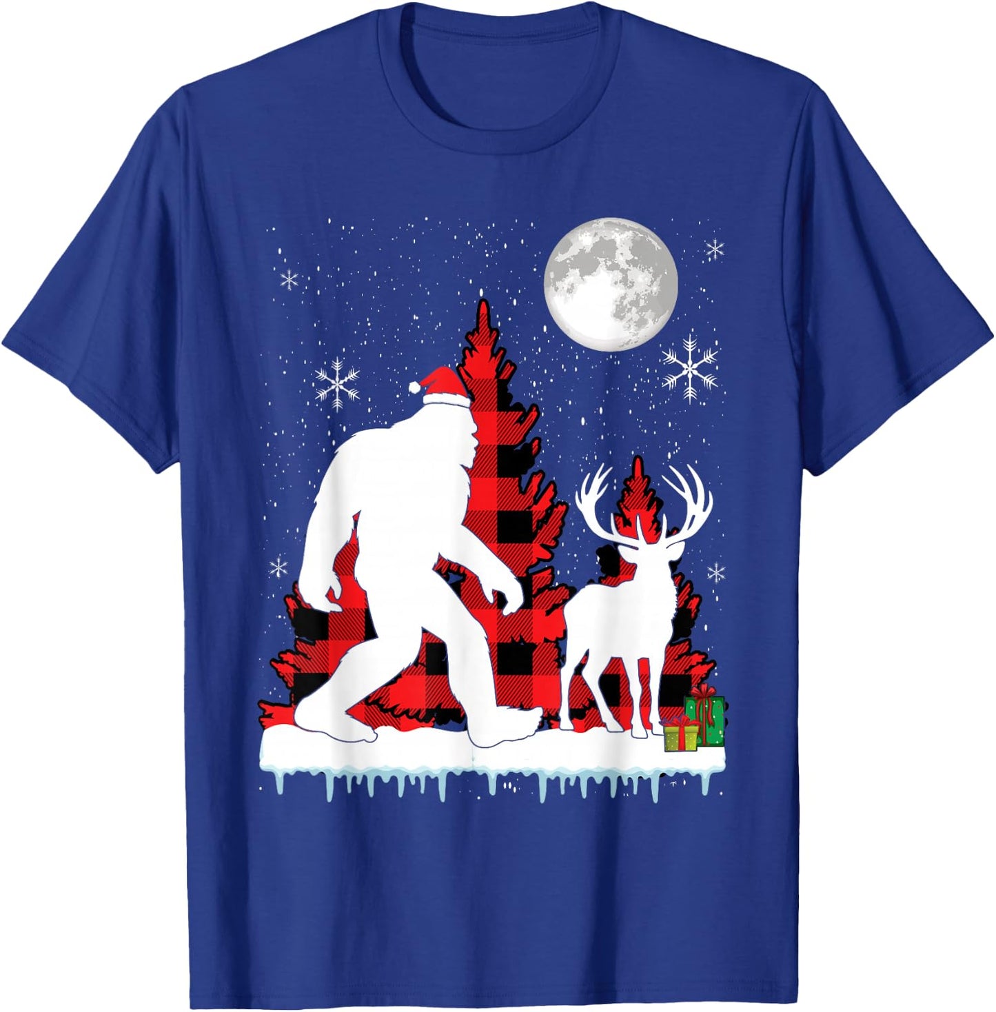 Bigfoot Buffalo Plaid Christmas Trees T-Shirt - T-Shirt | Royal