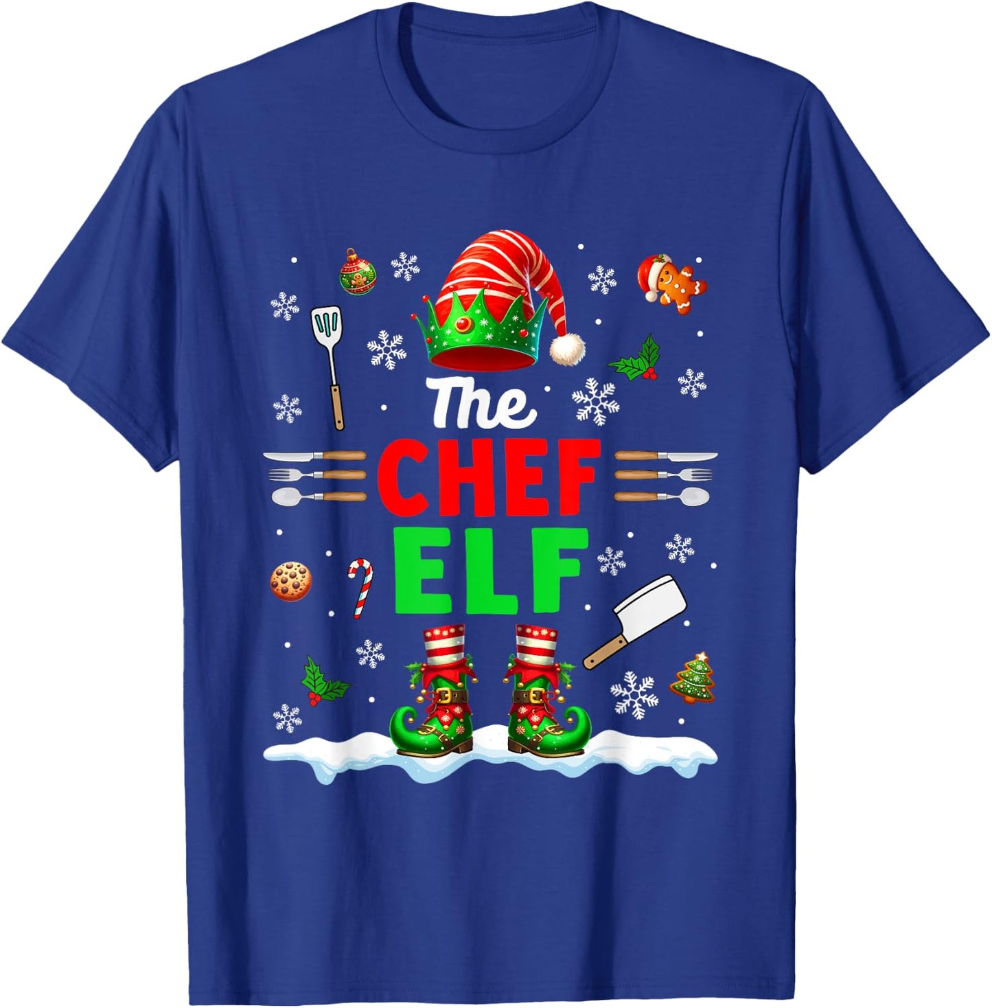 The Chef Elf Christmas Job Team Matching Funny Party T-Shirt - T-Shirt | Royal