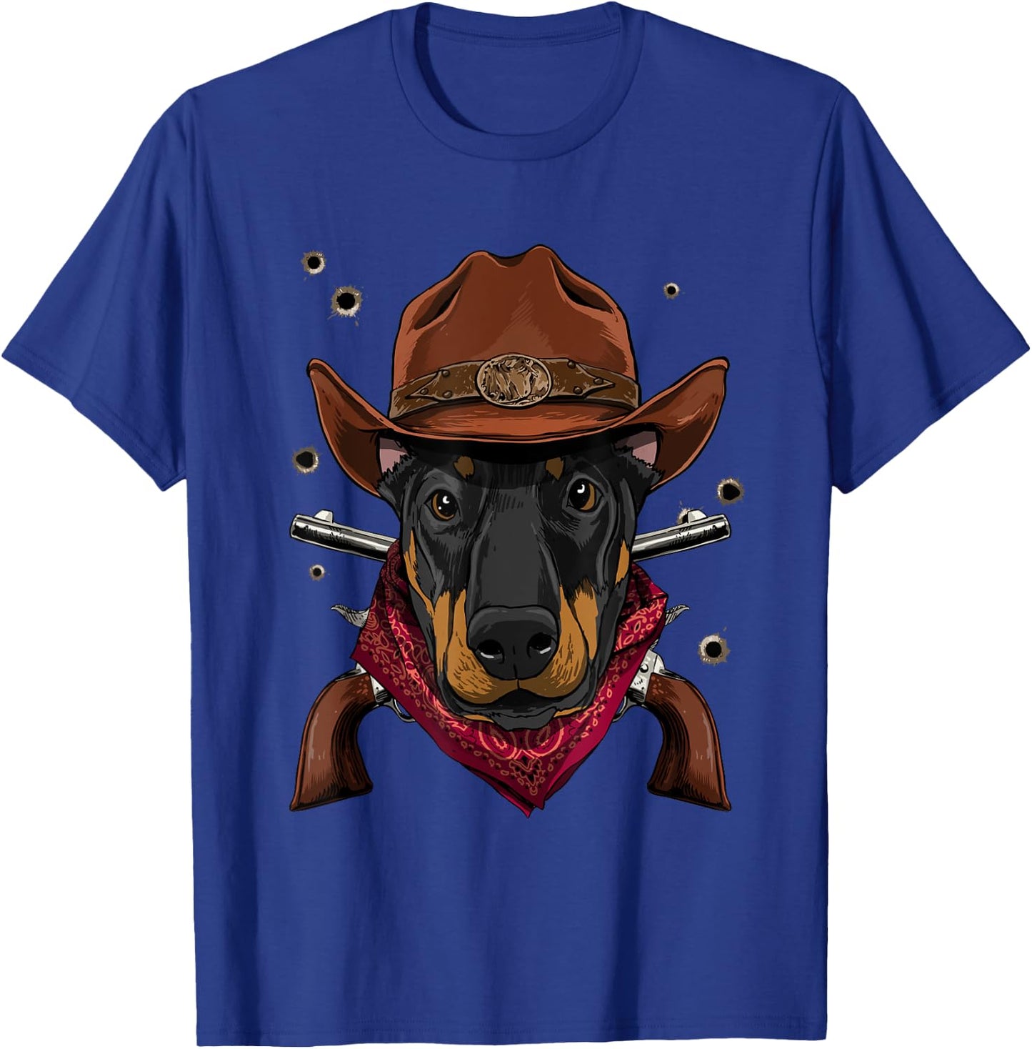 Cowboy Doberman Western Rodeo Cowboy Hat and Bandana Dog T-Shirt - T-Shirt | Royal