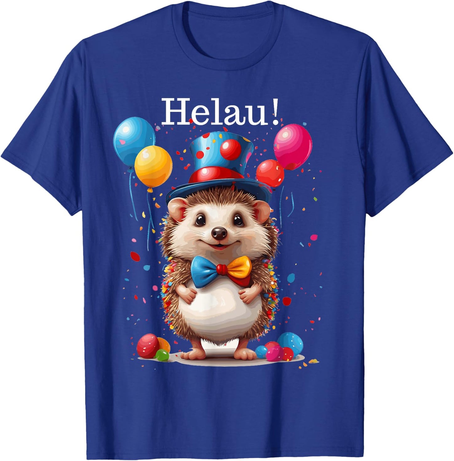 Carnival Costume Helau Hedgehog with Hat Costume and Balloons , black T-Shirt - T-Shirt | Royal
