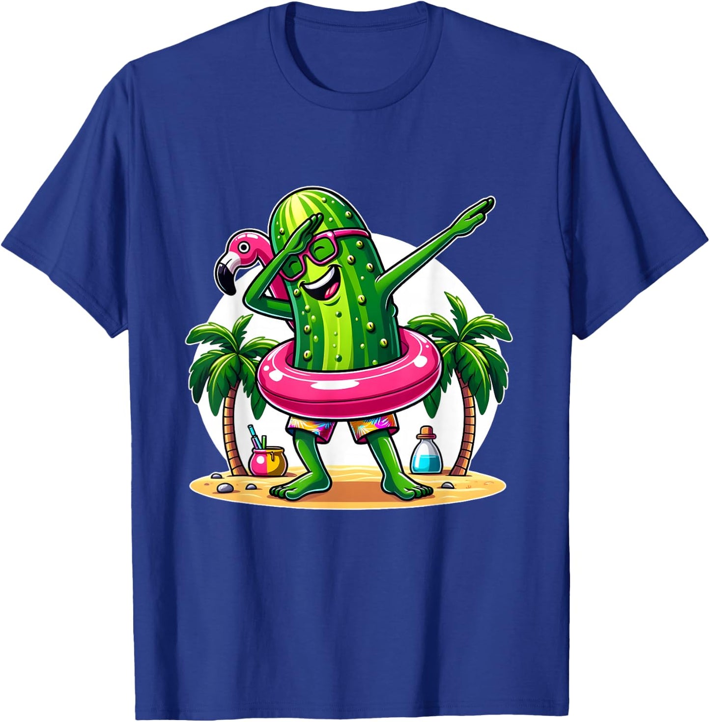 Unique Dabbing Pickle Flamingo Summer Fun T-Shirt - T-Shirt | Royal