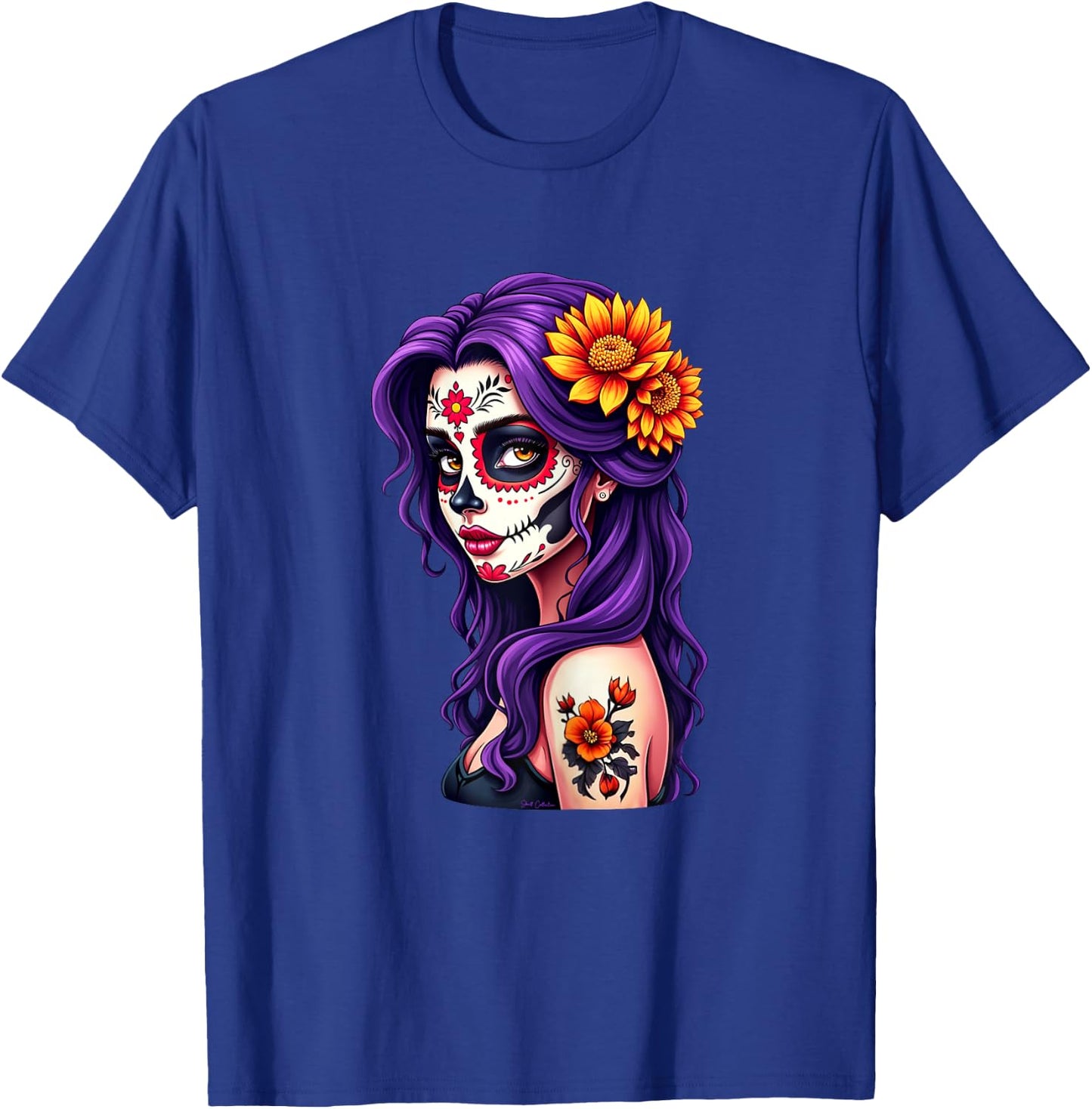 Dia de los Muertos Head Mexican Woman Mexico Sugar Skull , Black, Female X-Small T-Shirt - T-Shirt | Royal