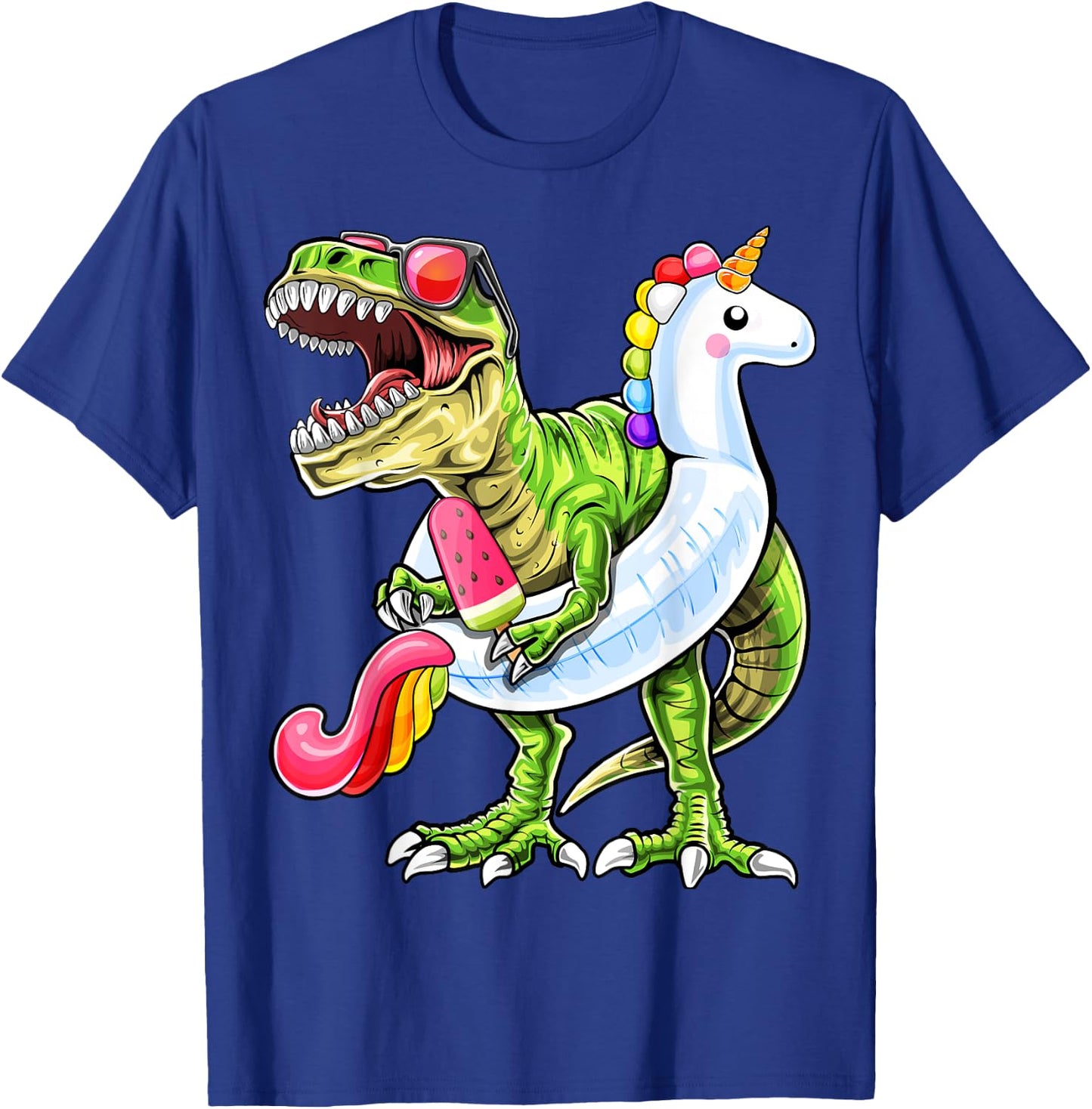 Pool Party T Rex Dinosaur Unicorn Float Summer Shirt Gift T-Shirt - T-Shirt | Royal