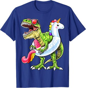 Pool Party T Rex Dinosaur Unicorn Float Summer Shirt Gift T-Shirt - T-Shirt | Royal