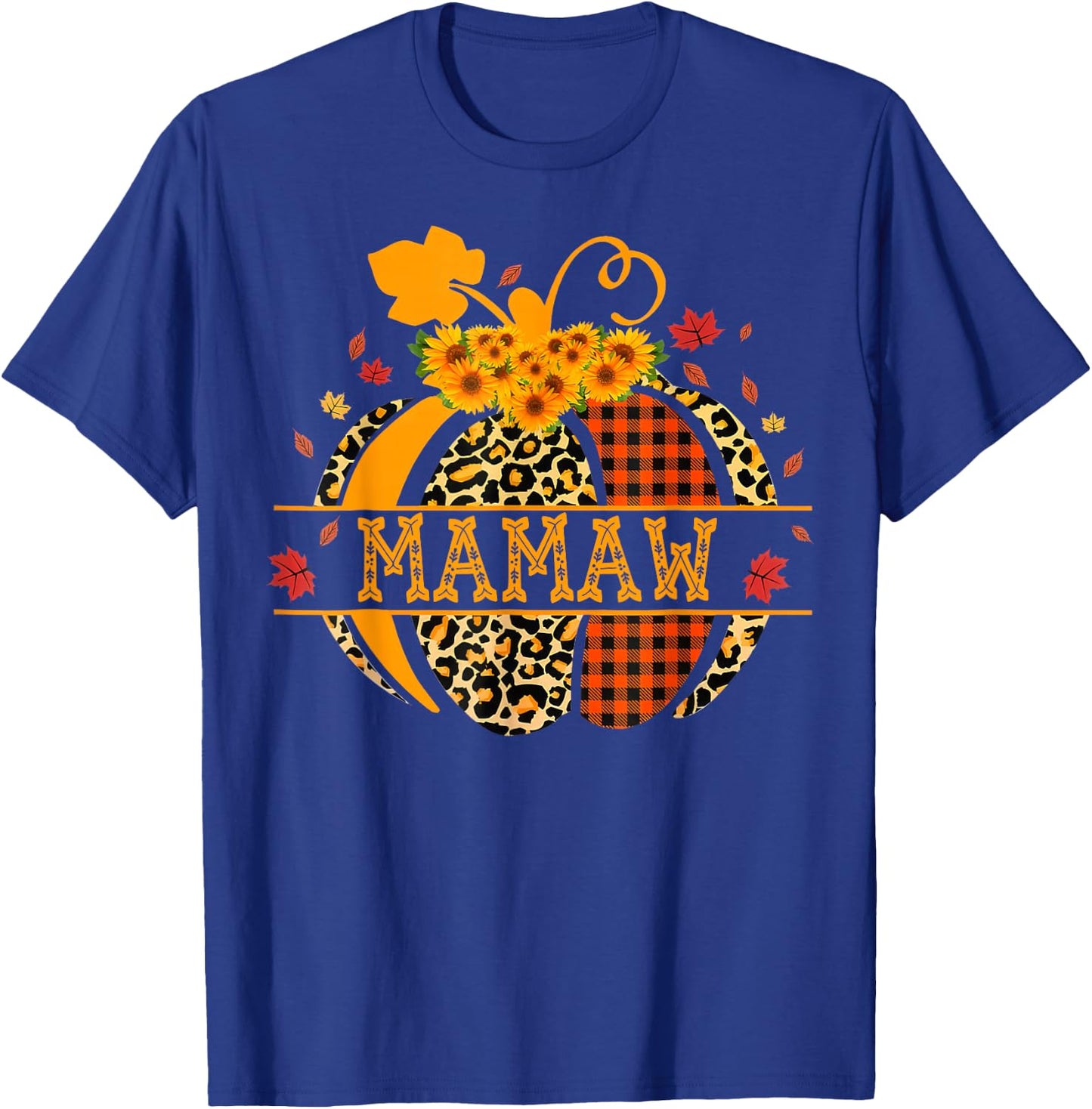 Mamaw Leopard Floral Pumpkin Fall Autumn Thanksgiving T-Shirt - T-Shirt | Royal