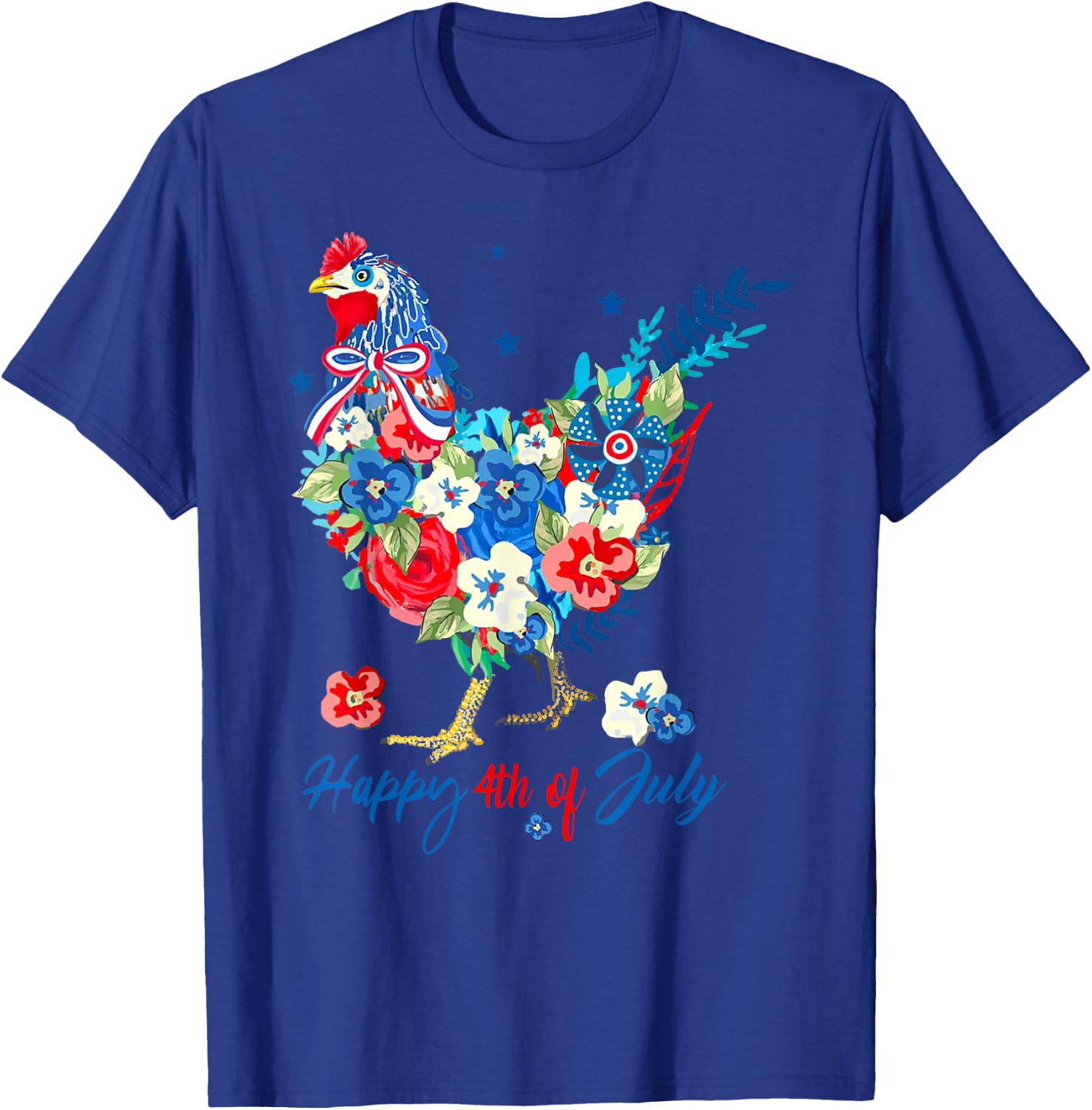 Floral Happy 4th of July Chicken Pioneer Woman Patriotic T-Shirt - T-Shirt | Royal