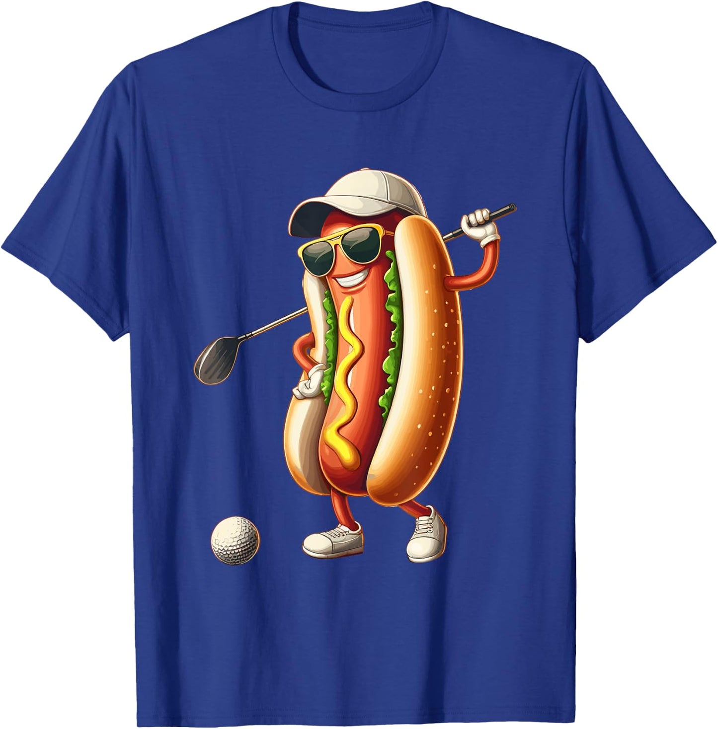 Golfing Hotdog Funny Golf Hot Dogs Lover Golfer Print Art Women Kids T-Shirt - T-Shirt | Royal