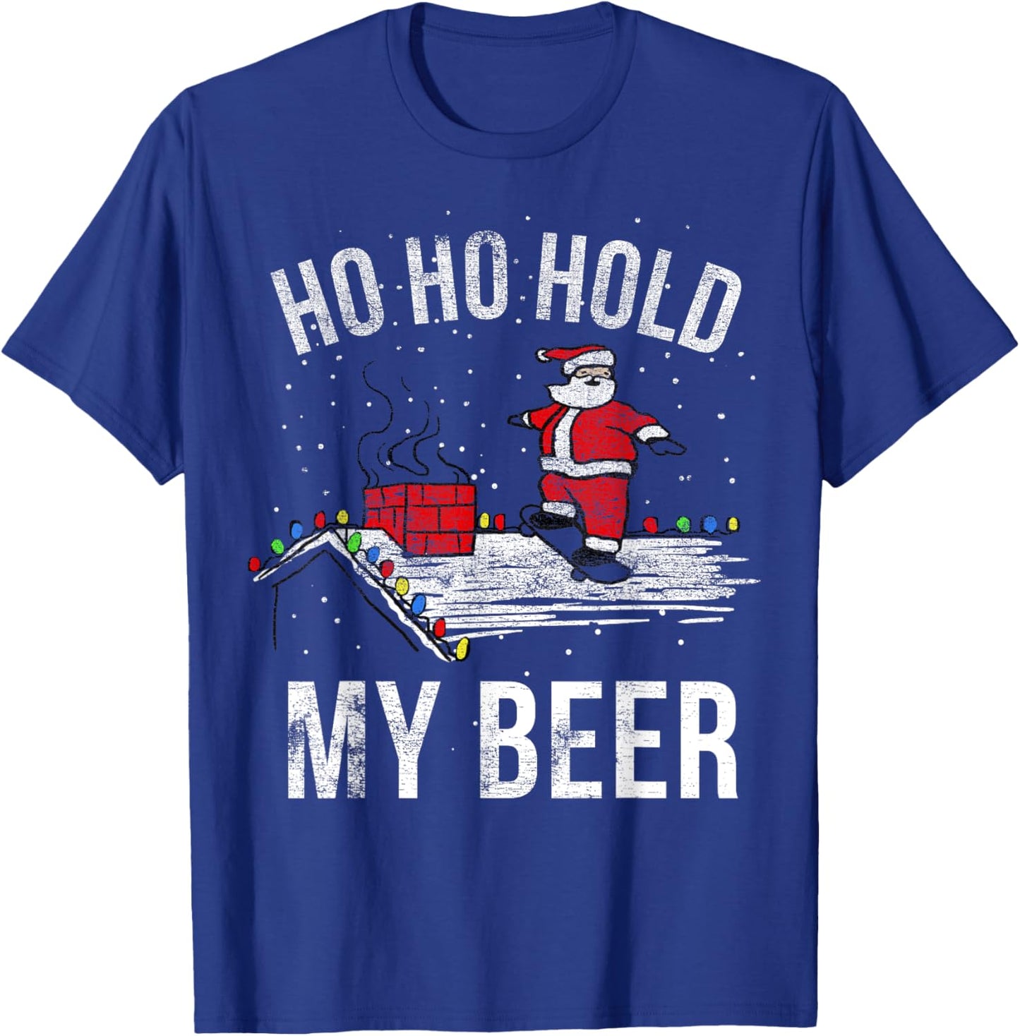 Christmas Ho Ho Hold My Beer Skateboard Roof Santa Funny T-Shirt - T-Shirt | Royal