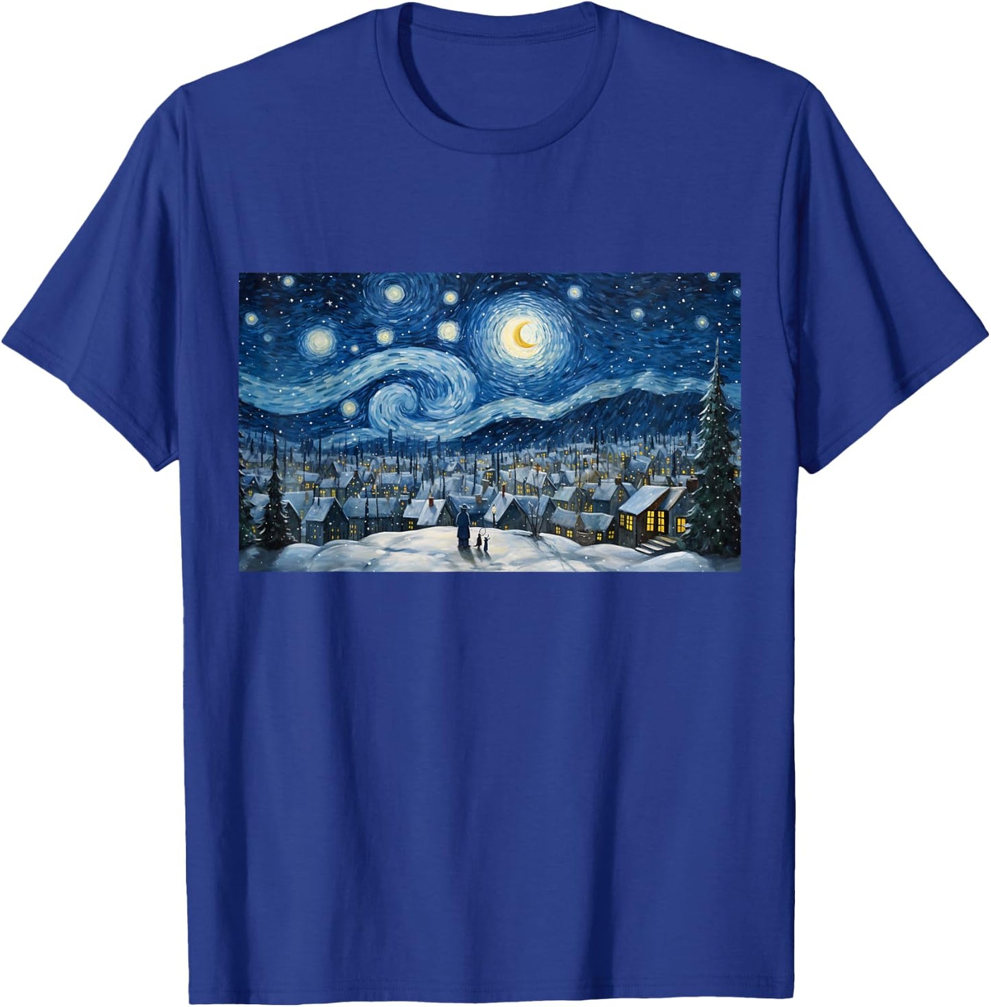 Snowy Winter Christmas Starry NIght Painting Art T-Shirt - T-Shirt | Royal