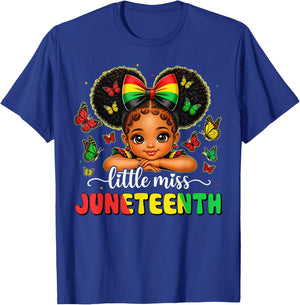 Little Miss Juneteenth Shirt Black African June 19th Girls T-Shirt - T-Shirt | Royal