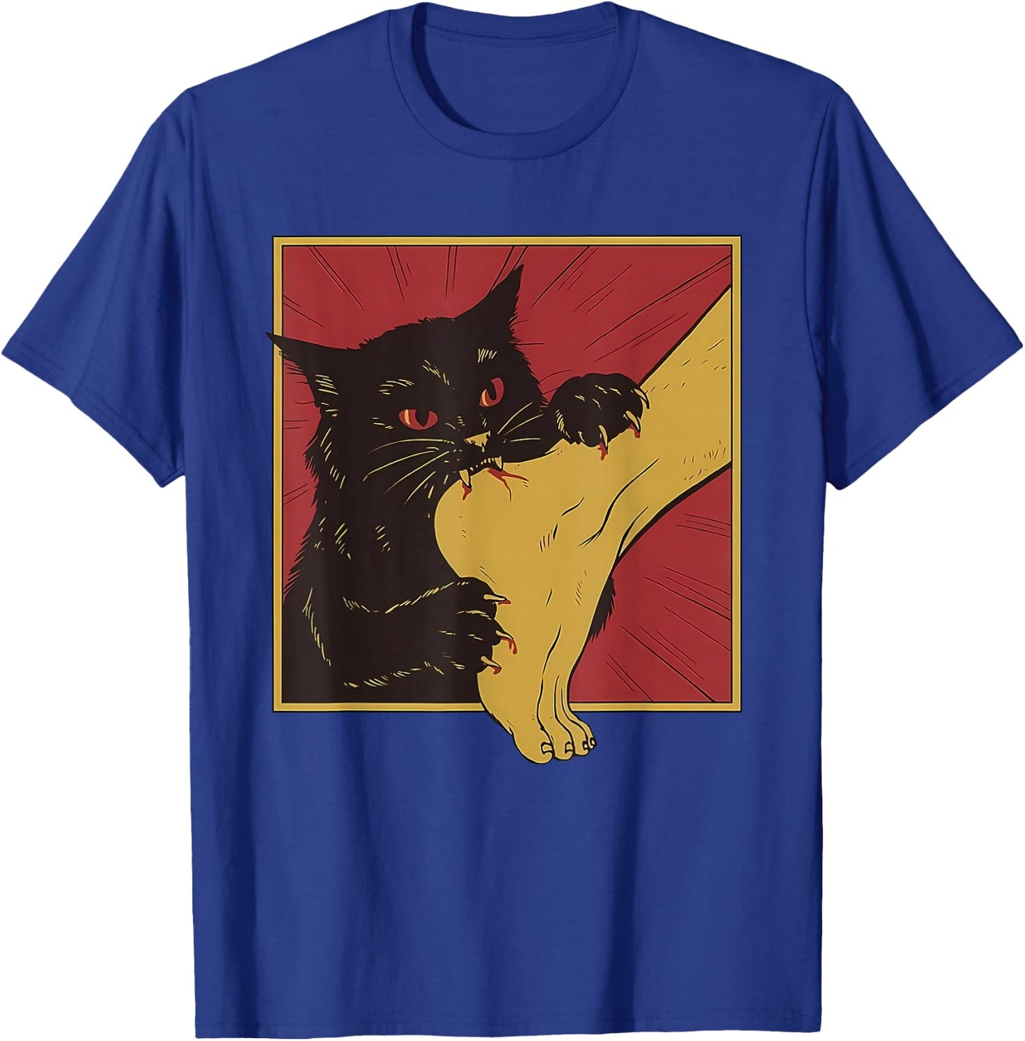 Japanese Horror Anime, Funny Vintage Cat Bite The Foot T-Shirt - T-Shirt | Royal
