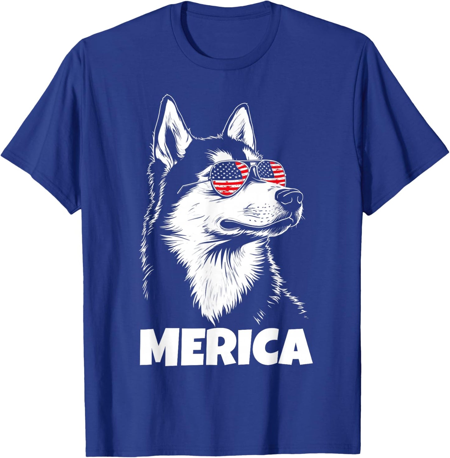 American Flag Merica husky dog 4th Of July kids women men T-Shirt - T-Shirt | Royal