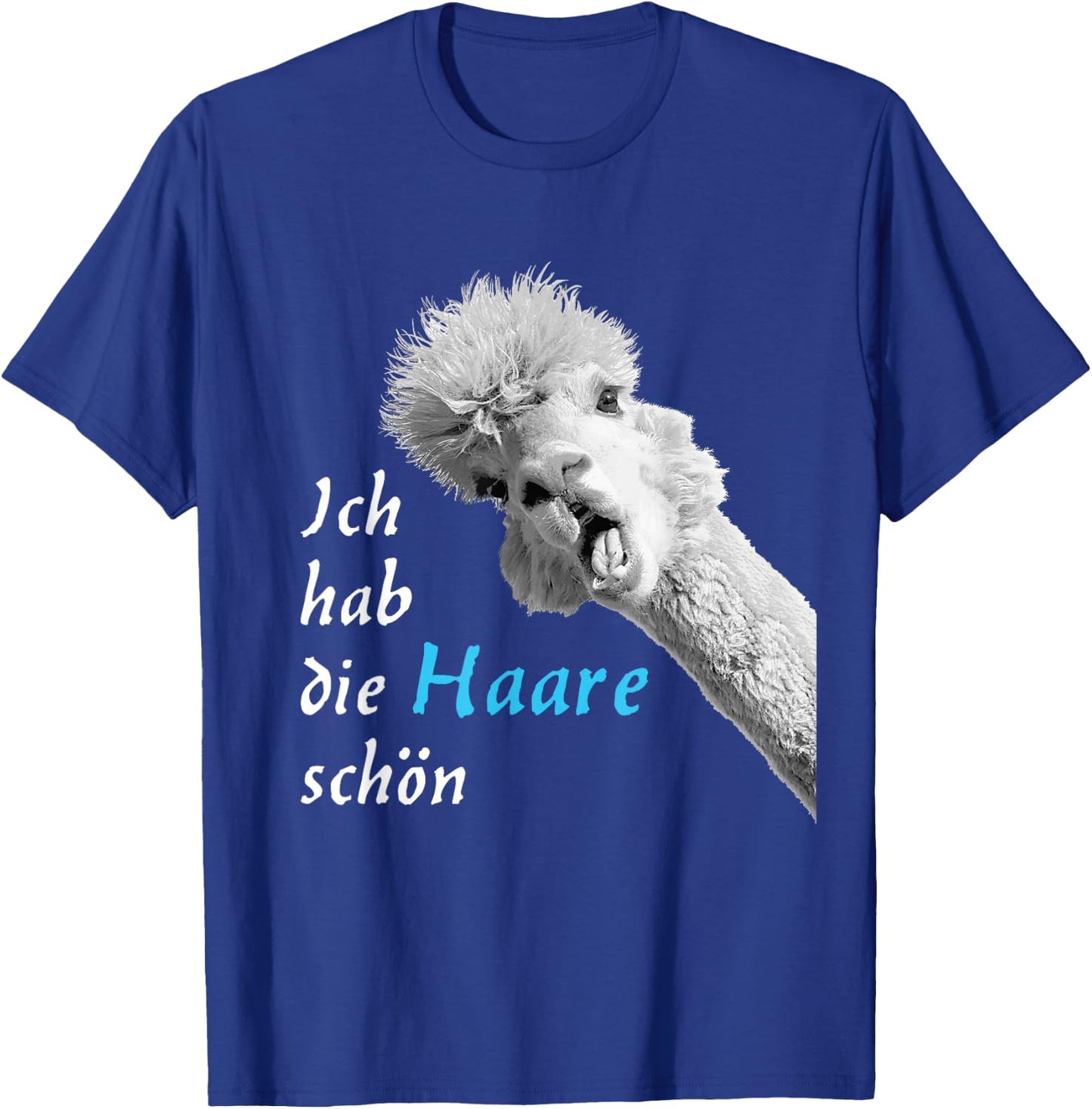 Ich hab die Haare schön, funny, talking cute alpaca , black T-Shirt - T-Shirt | Royal
