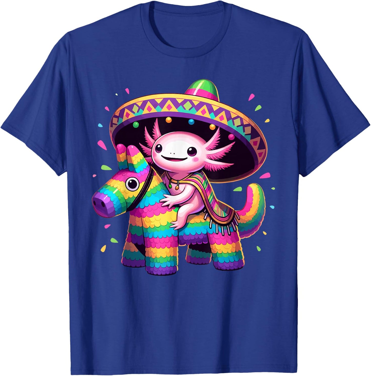 Axolotl Riding Pinata Cinco de Mayo Sombrero Poncho Funny T-Shirt - T-Shirt | Royal