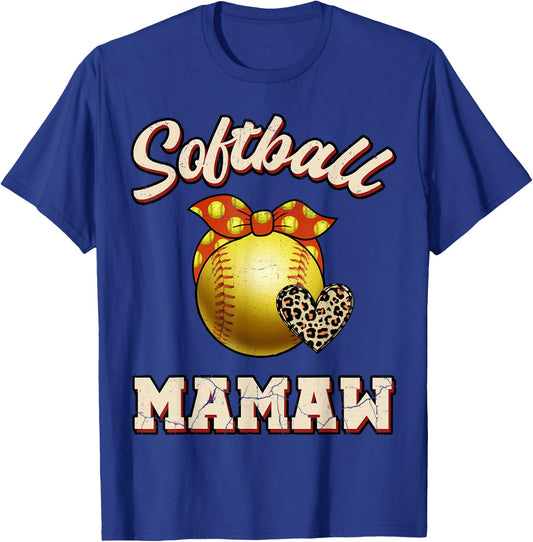 Softball Mamaw Leopard Heart Fans Mother's Day Gift T-Shirt - T-Shirt | Royal