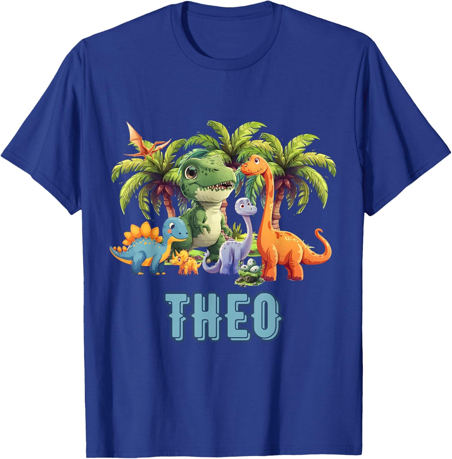 THEO Dinosaur Personalized Custom First Name Toddler Boy T-Shirt - T-Shirt | Royal