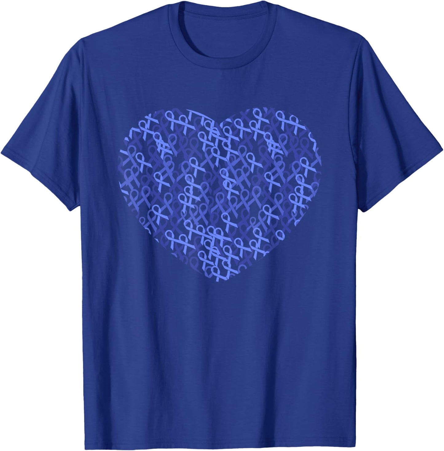 Colorectal Colon Cancer Awareness Blue Ribbon Heart T-Shirt - T-Shirt | Royal