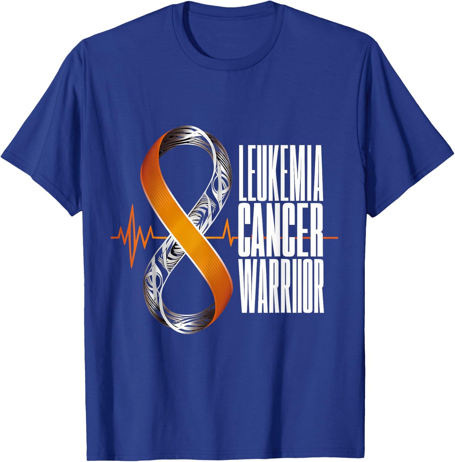 Leukemia Cancer Awareness Warrior Heartbeat Orange Ribbon T-Shirt - T-Shirt | Royal