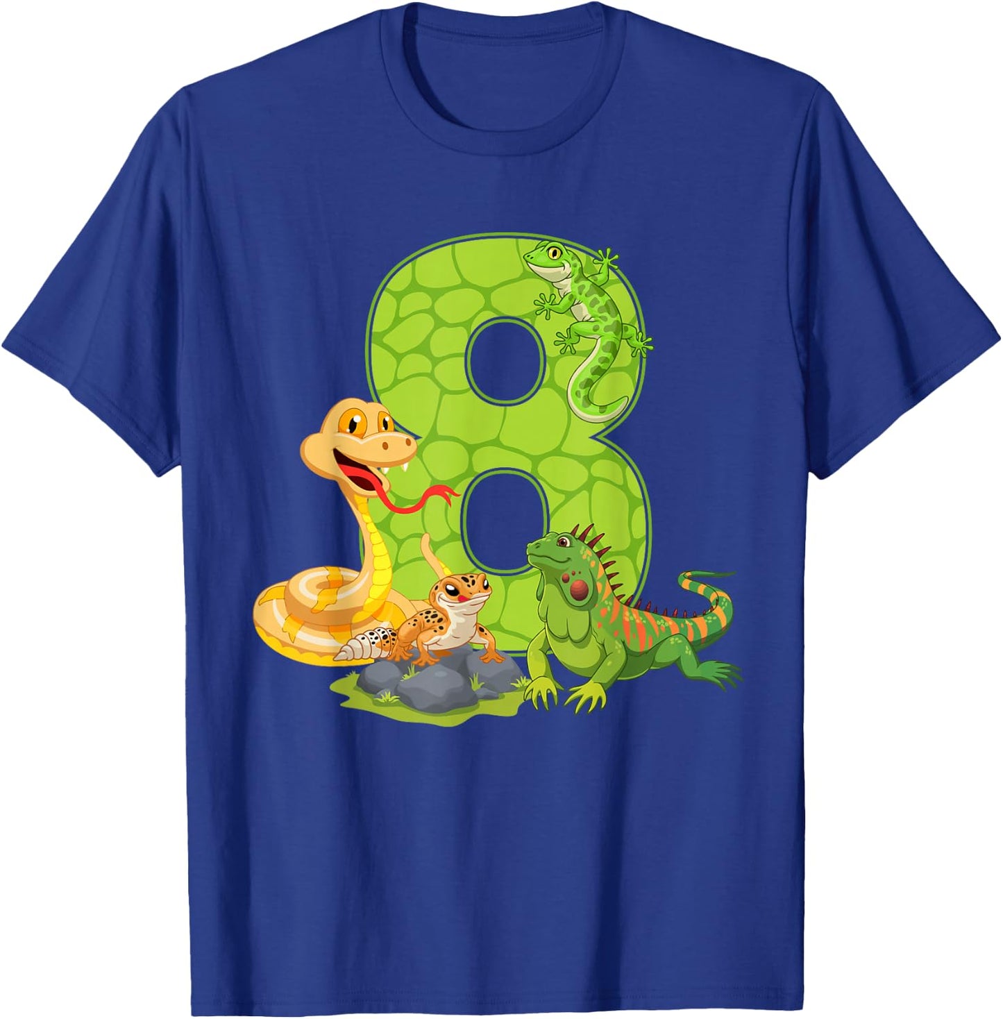 8th Birthday Snake Lizard Reptile 8 Year Old Birthday Party T-Shirt - T-Shirt | Royal