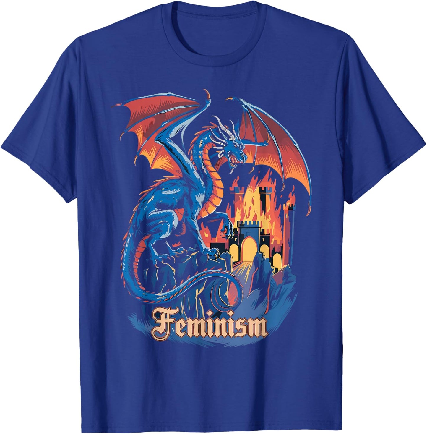 Feminism Dragon Fantasy Vintage Feminist Graphic T-Shirt - T-Shirt | Royal