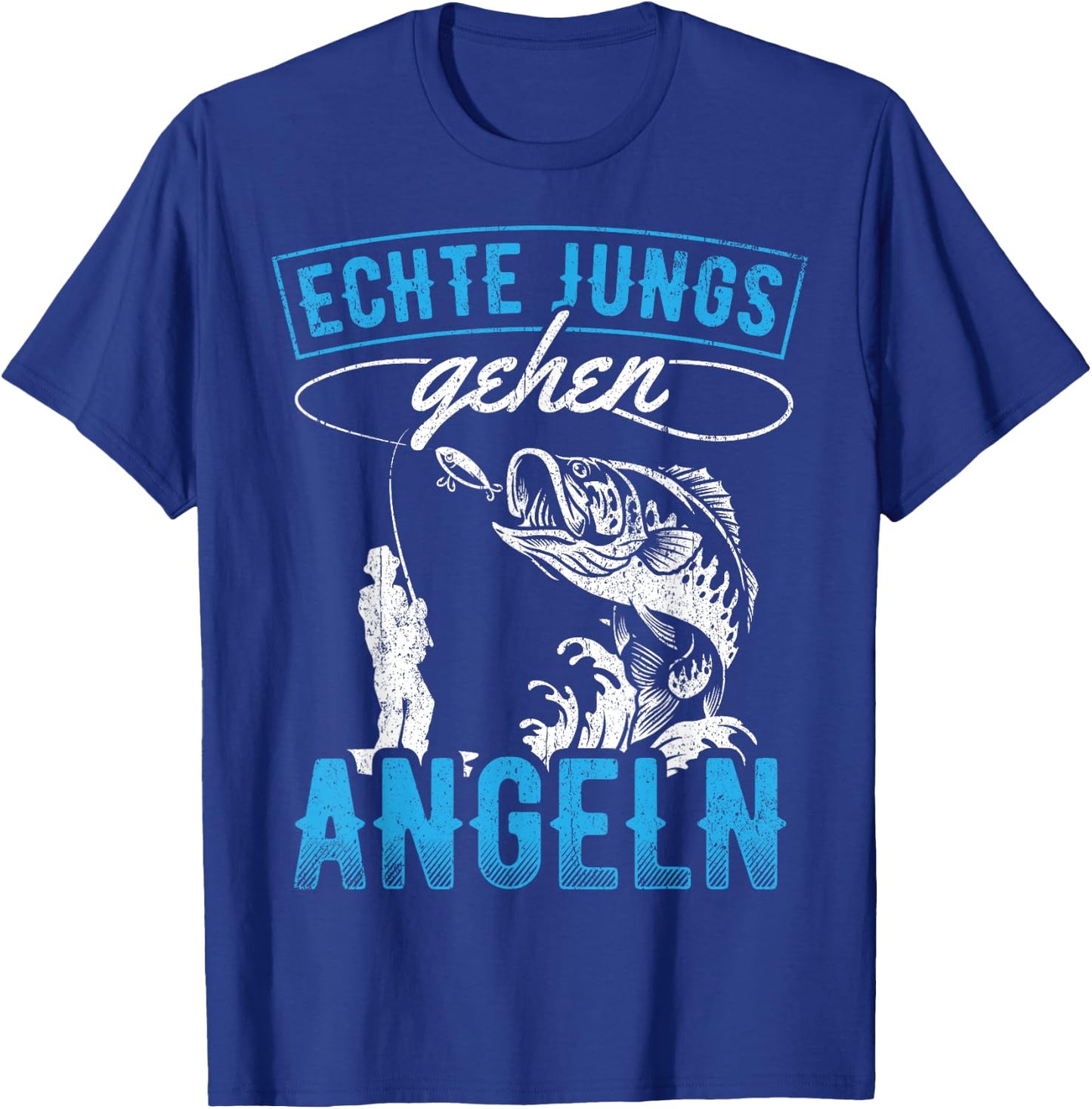 with German Text "Echte Jungs gehen Angeln - Angler Fischer" (Real Boys, black T-Shirt - T-Shirt | Royal