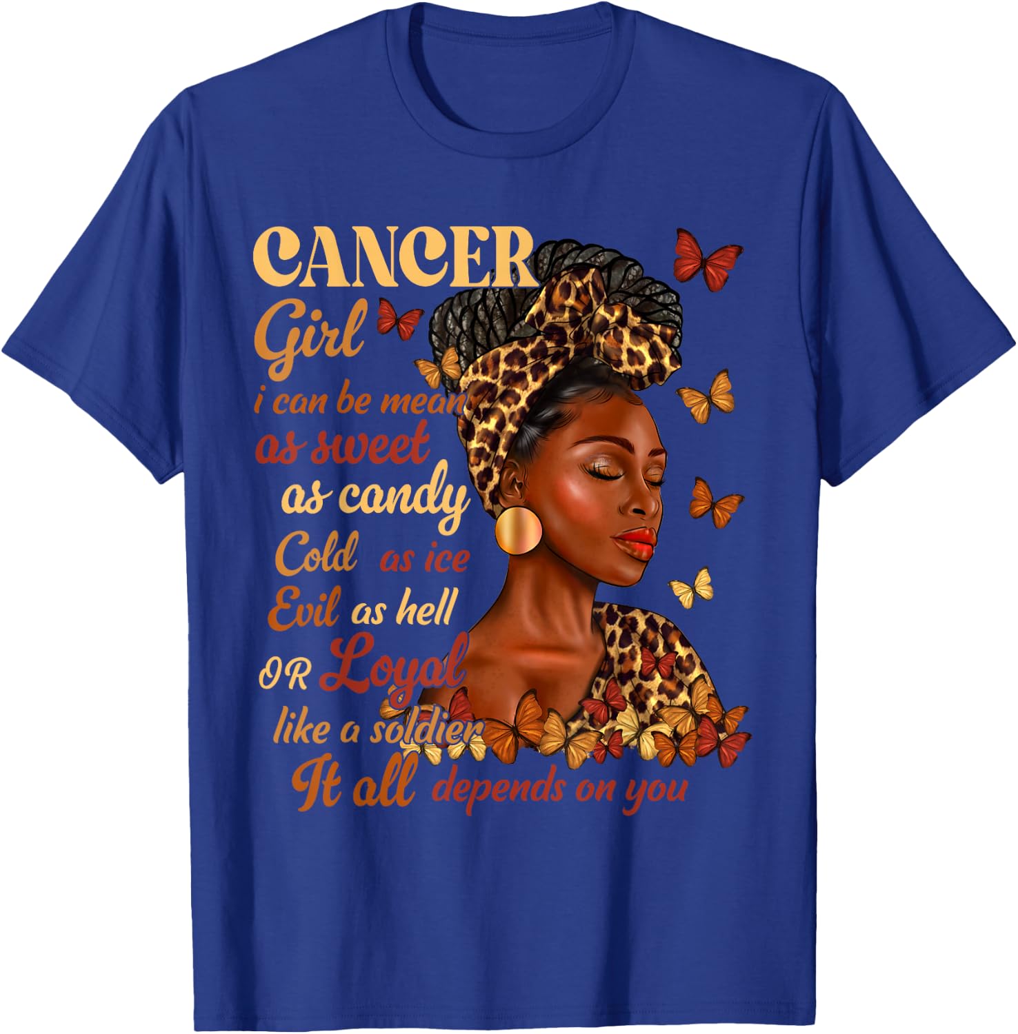 Cancer Girl Black Woman Melanin Girl Leopard Zodiac Sign T-Shirt - T-Shirt | Royal