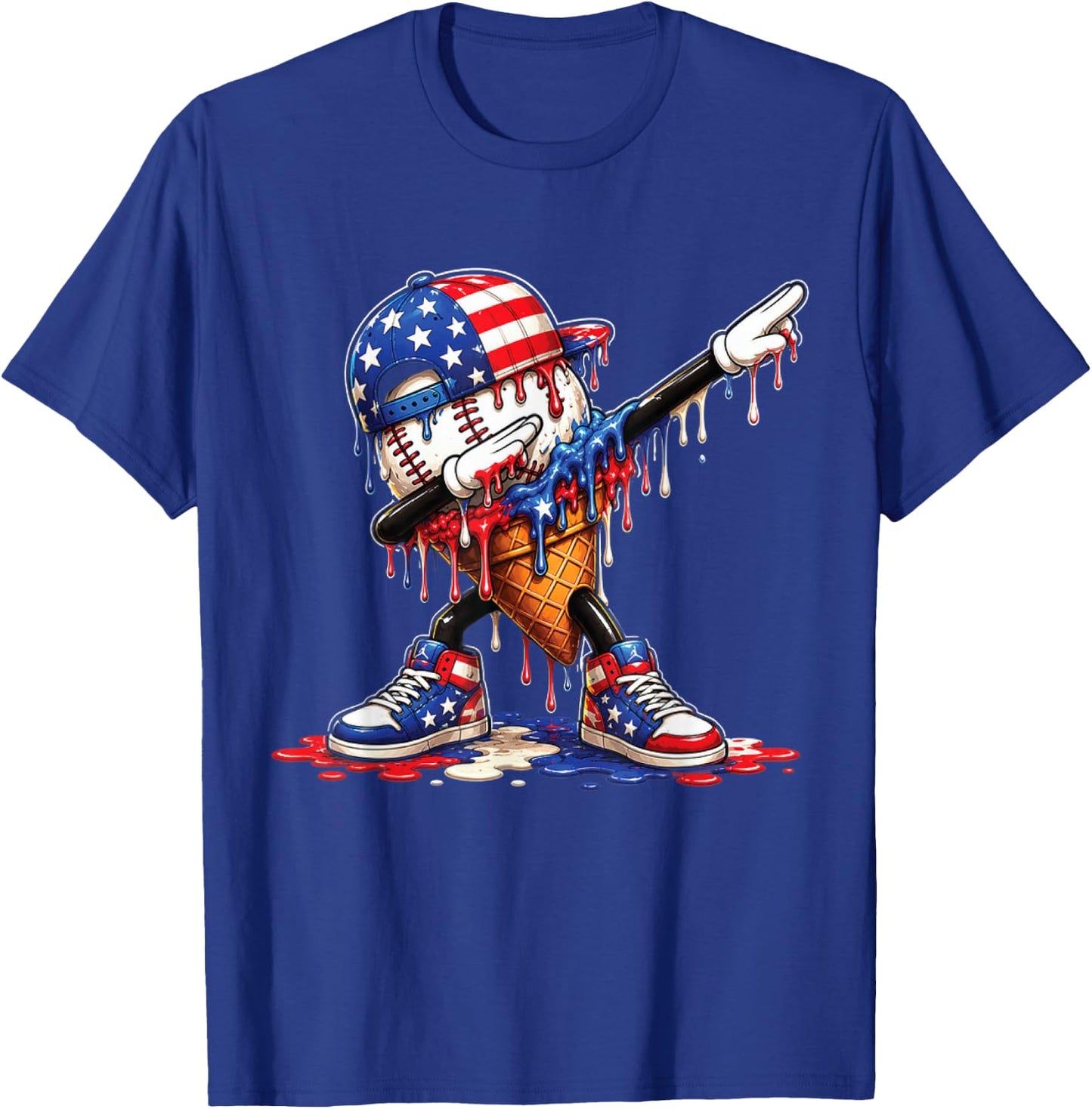 Baseball Drip Ice Cream Patriot American Flag 4th of July T-Shirt - T-Shirt | Royal