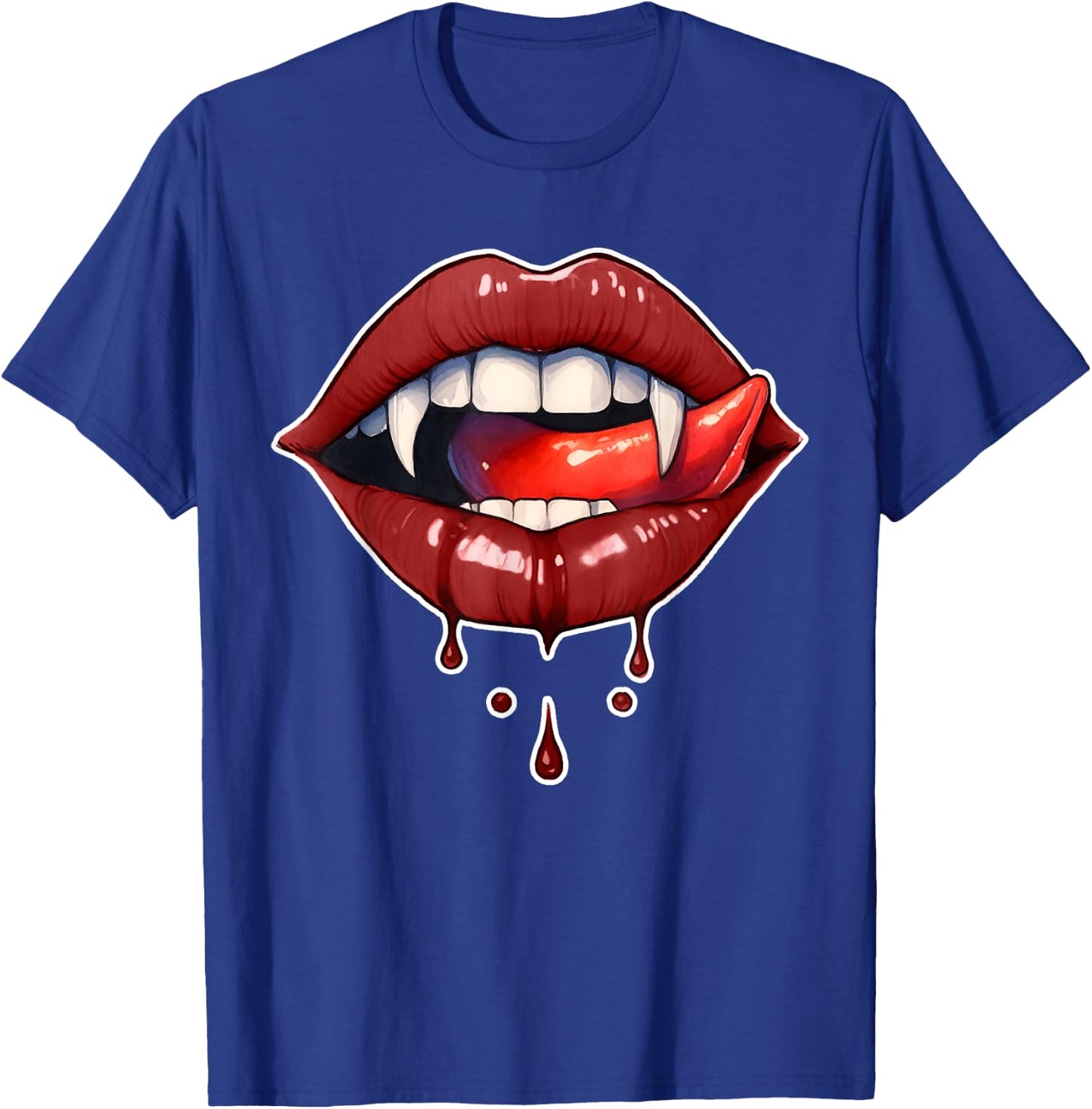 Halloween Horror Costume Bloody Teeth Vampire Fangs Red Lips T-Shirt - T-Shirt | Royal
