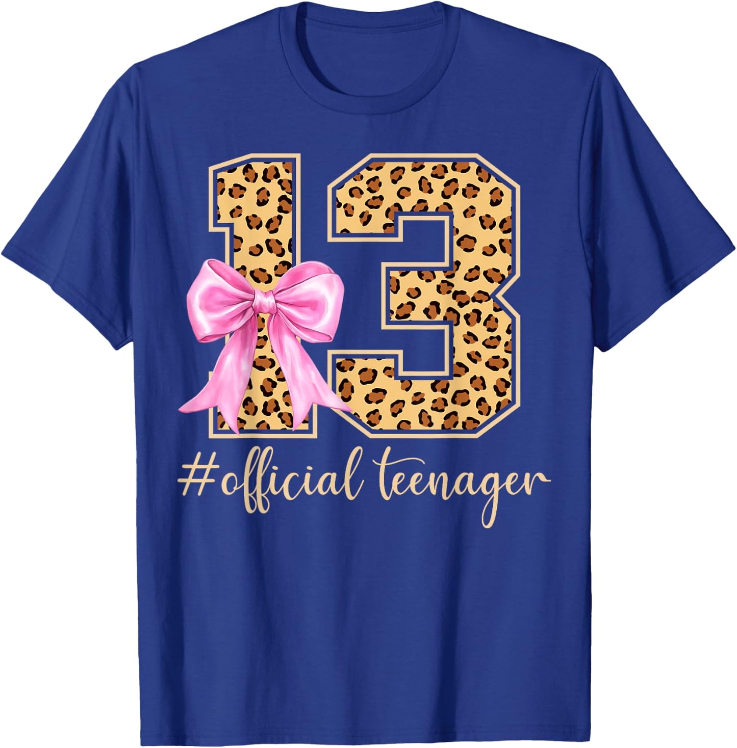 13th Birthday Leopard Bow Official Teenager 13 Year Old T-Shirt - T-Shirt | Royal