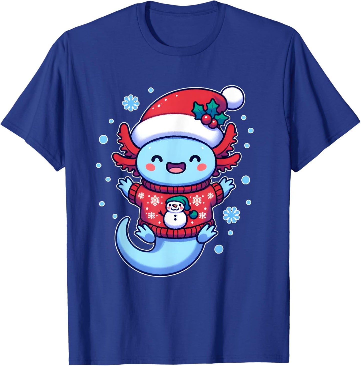Santa axolotl Funny cute xmas funny christmas T-Shirt - T-Shirt | Royal