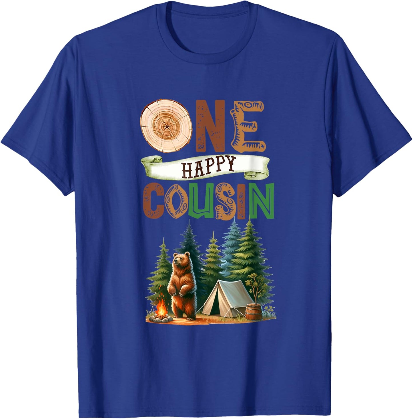 One Happy Cousin Camper First Birthday Camping Bear Kids T-Shirt - T-Shirt | Royal