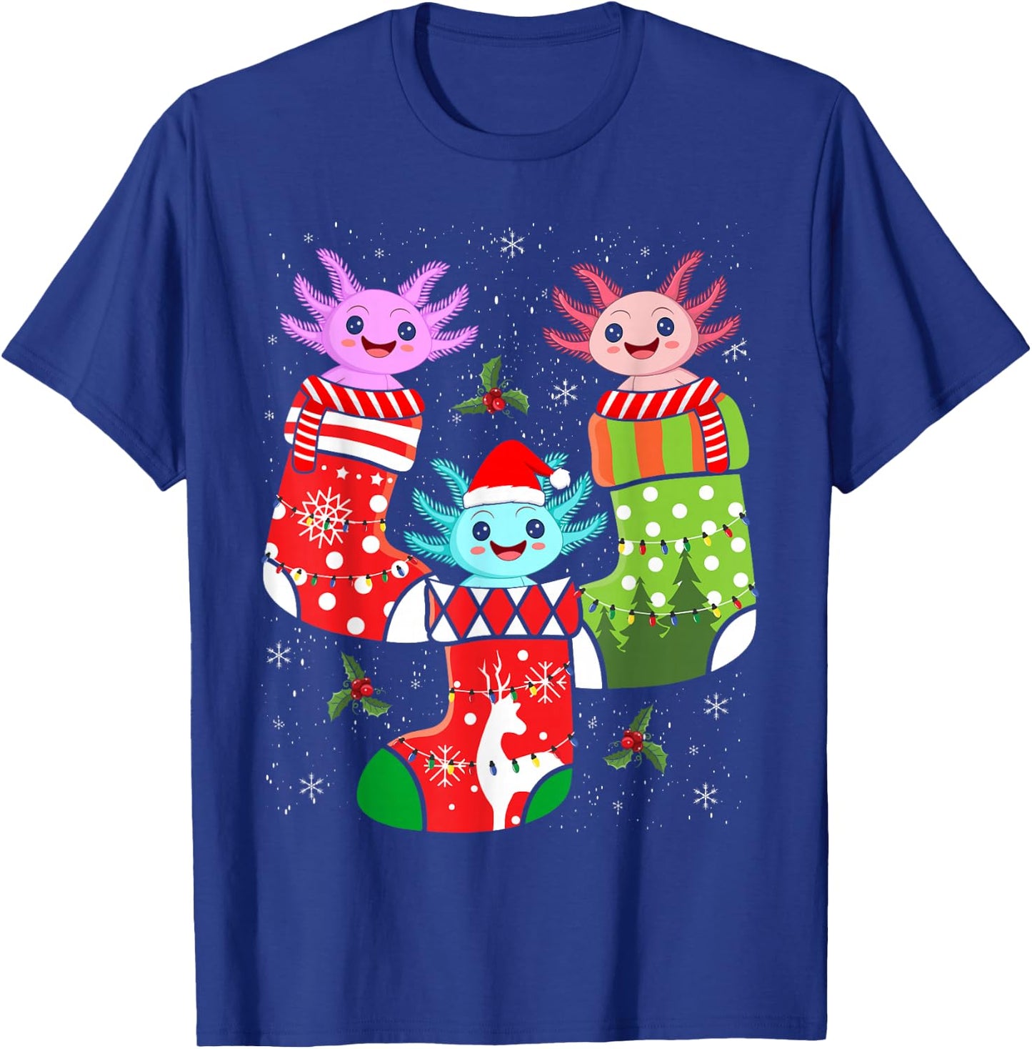 Kawaii Axolotl Christmas Stocking Kid Youth Teen Pajamas Pjs T-Shirt - T-Shirt | Royal