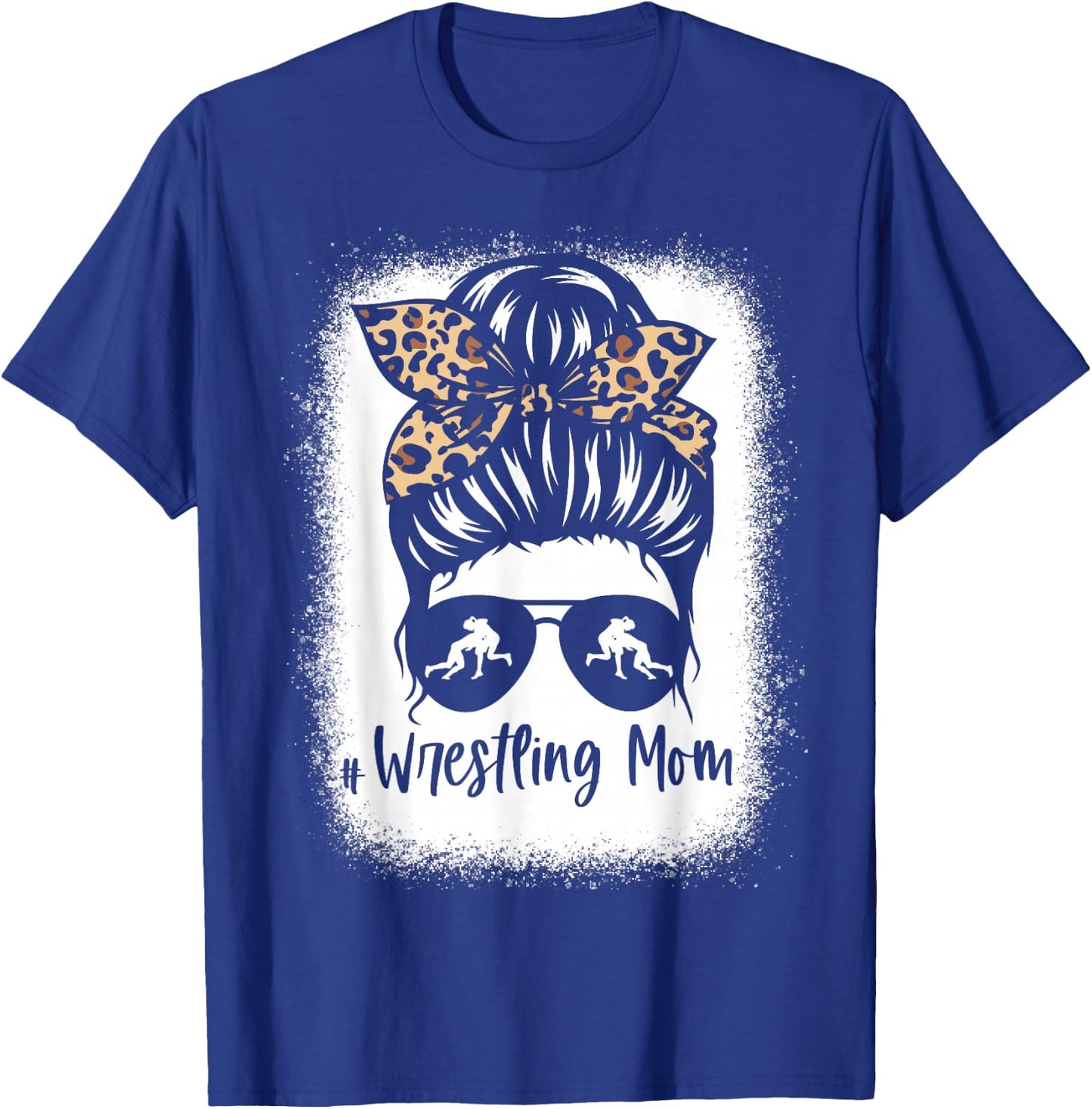 Wrestling Mom Messy Bun Leopard Wrestler Mama T-Shirt - T-Shirt | Royal