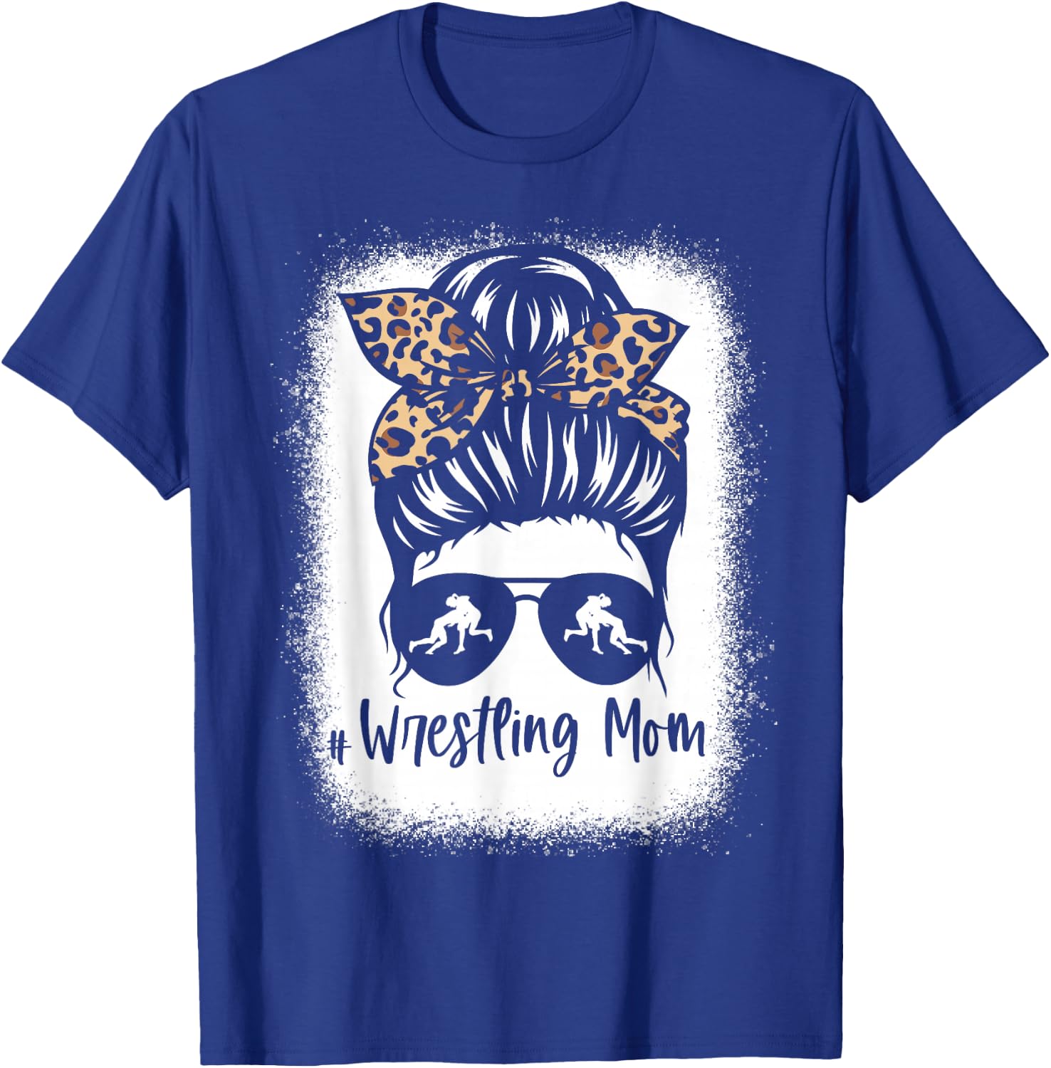 Wrestling Mom Messy Bun Leopard Wrestler Mama T-Shirt - T-Shirt | Royal