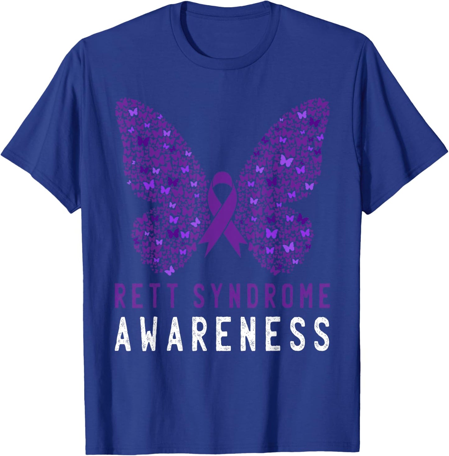 Rett Syndrome Awareness Butterfly Purple Ribbon Support T-Shirt - T-Shirt | Royal