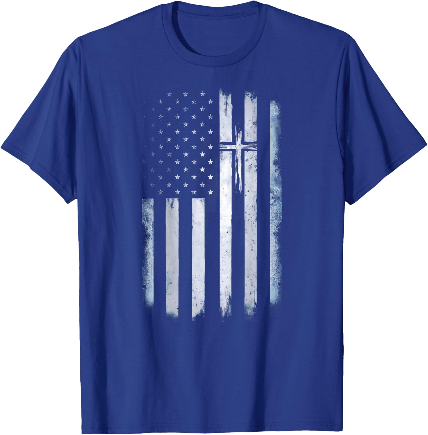 On Back American Flag Cross US Christian Patriotic T-Shirt - T-Shirt | Royal