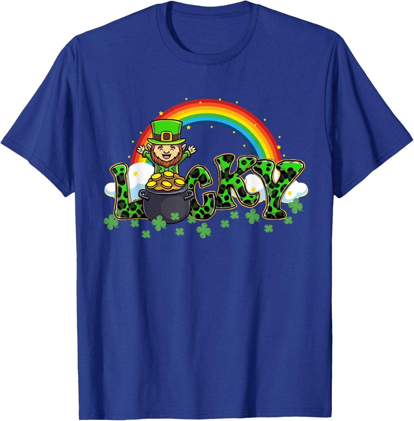 Lucky St Patricks Day Leprechaun Shamrock Leopard Clover T-Shirt - T-Shirt | Royal
