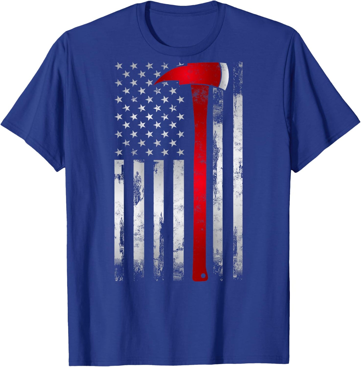 Fireman Thin Red Line American Flag Axe Gift Firefighter T-Shirt - T-Shirt | Royal